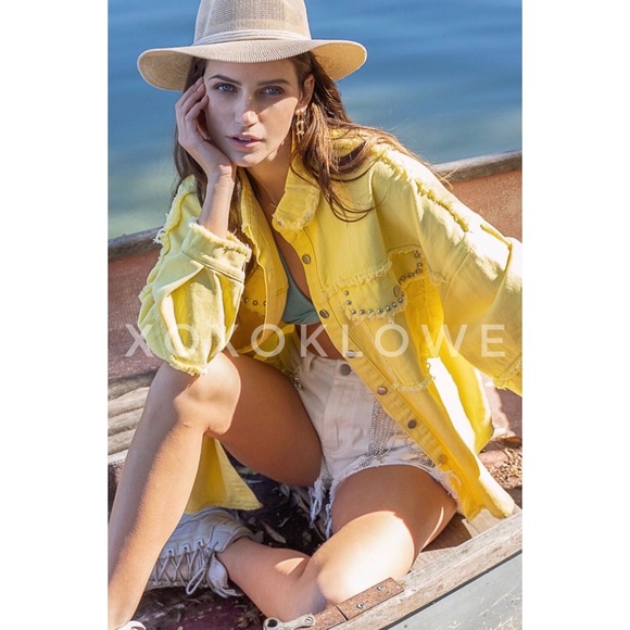 POL Sunshine Yellow Studded Denim Twill Shacket - Picture 3 of 10